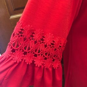 Red Ruffle Sleeve Tunic